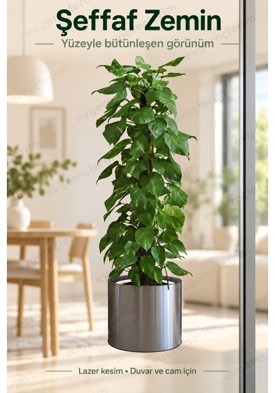 Saksılı Bitki Desenli Yapışkanlı Duvar Dekoru Stickerı 90x30 Cm Yeşil