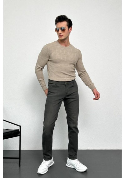 Erkek Vizon Regular Fit Bisiklet Yaka %100 Akrilik Triko Kazak Hlthe012121
