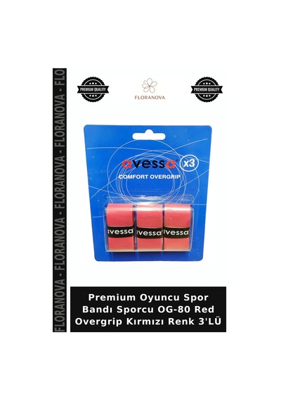 Premium Oyuncu Spor Bandı Sporcu Og-80 Red Overgrip Kırmızı Renk 3'lü