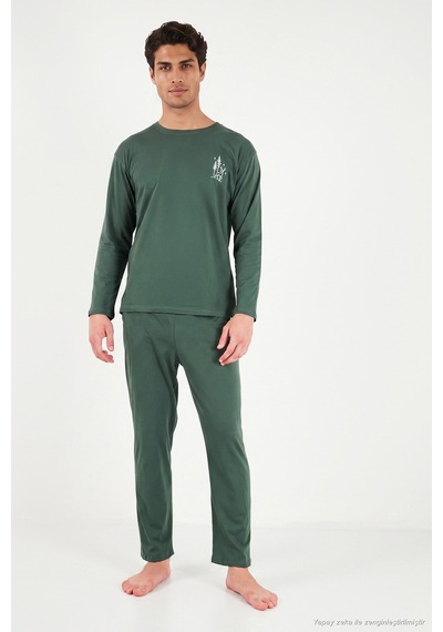 Buratti Minimal Baskılı Pamuklu Uzun Kollu Pijama Takımı Erkek Pijama Takımı 6575005 Yeşil