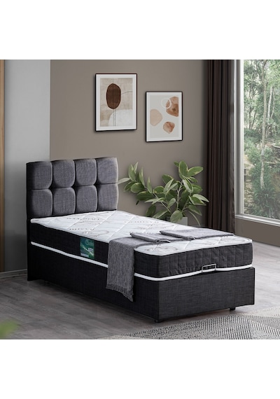 Setaymobilya Baza, Berlin Tek Kişilik Baza+Başlık+Comfort Yatak Seti, Antrasit