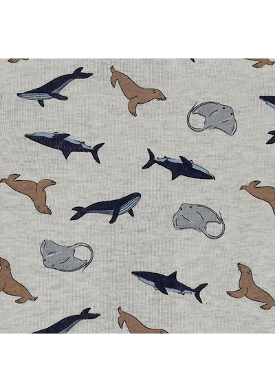 Antebies Organik Gri Melanj Denizde Yaşam Desenli Kısa Kollu Erkek Erkek Bebek Tshirt Mavi