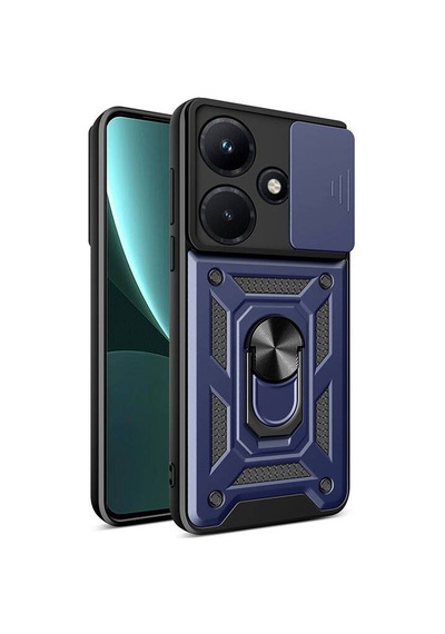 Goocamp İnfinix Hot 30i Kılıf Magnetik Standlı Kamera Korumalı Sürgülü Vega Kapak - Mavi