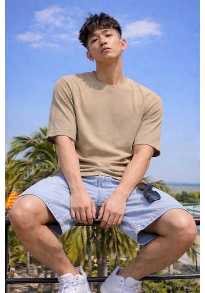 Tarz Cool Erkek Jakarlı Oversize Tişört Bisiklet Yaka Rahat Kalıp Yazlık Basic T-shirt Bej Tarz Cool Erkek Jakarlı Oversize Tişört Bisiklet Yaka Rahat Kalıp Yazlık Basic T-shirt Bej