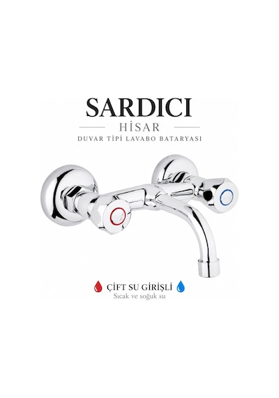 Sardıcı Hisar Krom Duvar Tipi Sabit Lavabo Bataryası Çift Su Girişli Dirsek Rozet Takımı Dahil