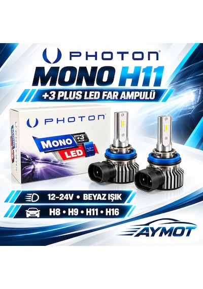 Photon Mono H11 H8 H9 H16 12-24v +3 Plus Beyaz Led Far Ampulü Takımı