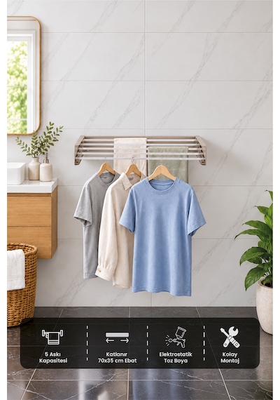 Sehpol Katlanır Çamaşır Kurutma Askılığı 70x35x10 Cm - Bej
