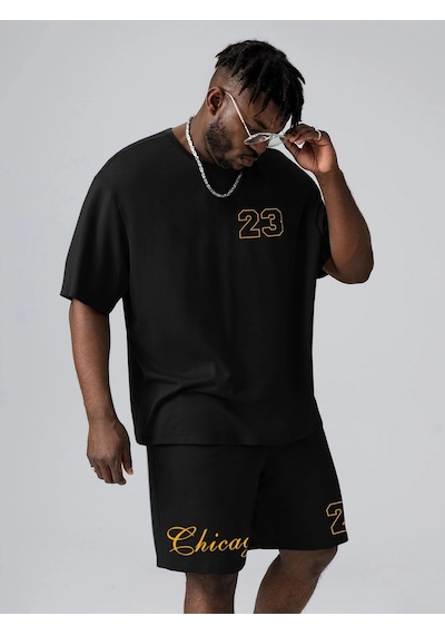 Unisex Oversize Chicago 23 Baskılı Siyah Bisiklet Yaka T-shirt Şort Siyah Unisex Oversize Chicago 23 Baskılı Siyah Bisiklet Yaka T-shirt Şort Siyah
