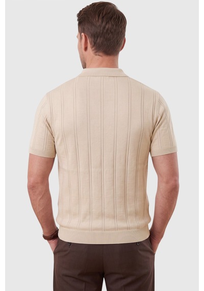Deepsea Erkek Fermuarlı Polo Yaka Çizgi Dokulu Bej Triko Tişört Regular Fit Yumuşak Dokulu 2608007 Deepsea Erkek Fermuarlı Polo Yaka Çizgi Dokulu Bej Triko Tişört Regular Fit Yumuşak Dokulu 2608007
