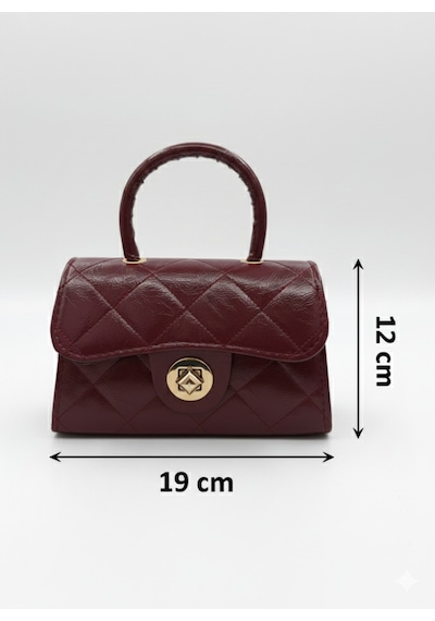 Satuna Parlak Kapitone Mini Çanta Astar Detaylı Zincir Askılı Kadın El Ve Omuz Çantası 19x12 Cm Bordo