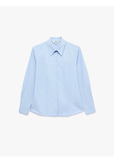 Koton Regular Fit Klasik Yaka Uzun Kollu Poplin Gömlek Açık İndigo 7wak60181uw