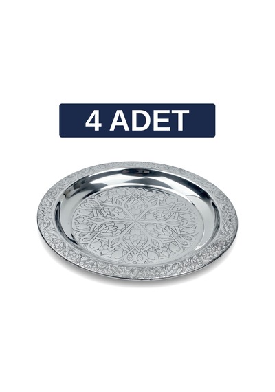 Binbir Trend 18 Cm İşlemeli Kenarlı Otantik Desenli Krom Çelik Meze Ve Servis Tabağı 4 Adet