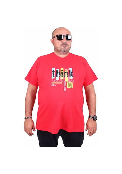 Moc Grande Mocgrande Erkek Büyük Beden Sıfır Yaka Tişört Think 25184 Kırmızı Kırmızı