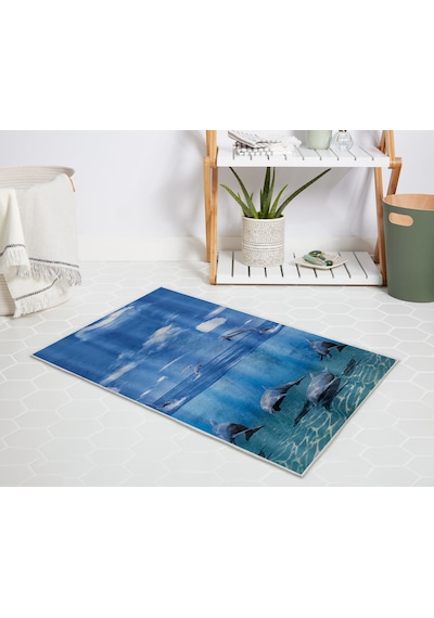 Banyo Halısı Dijital Baskılı Banyo Paspası 50x80 Polyester Kaymaz Tabanlı Duş Paspası 8852 Mavi
