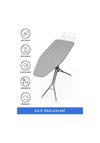 Ütü Masası Kılıfı Örtüsü Bezi Geometrik Desen Süngerli & Keçeli Yanmaz Ayarlanabilir 48x138 Cm
