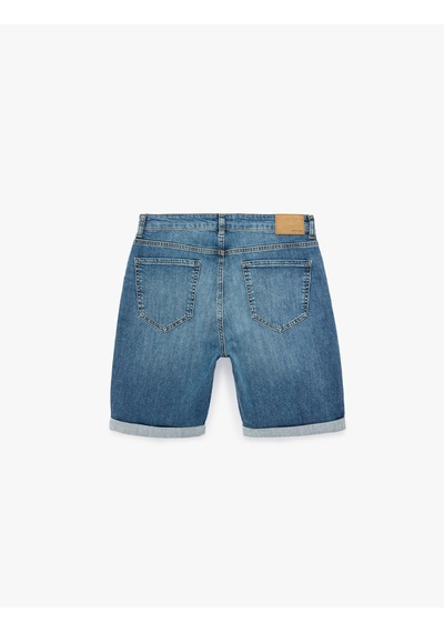 Koton Normal Bel Pamuklu Bermuda Slim Fit Jean Şort Koyu İndigo 6sam40285nd
