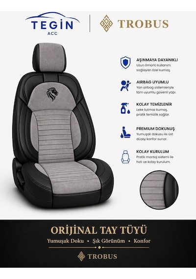 Fiat Albea 2002-2012 Araca Uyumlu Premium Tay Tüyü Koltuk Kılıfı Liona Serisi Gümüş Siyah