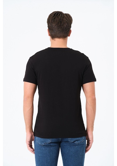 Rich Erkek %100 Pamuk Kısa Kollu Siyah T-shirt V Yaka Basic Erkek Tişört SIYAH