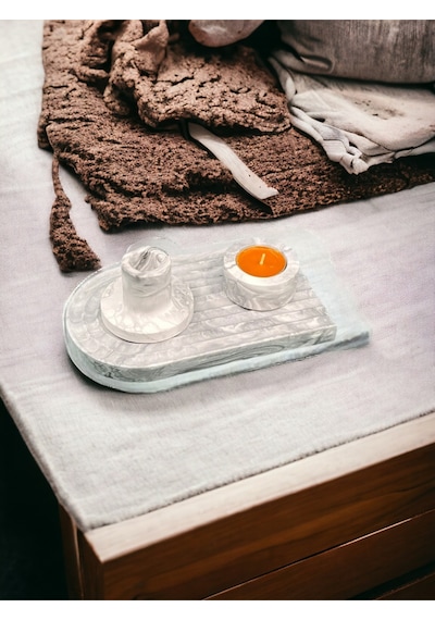 Marble Serisi Beton Şamdan Mumluk Gri