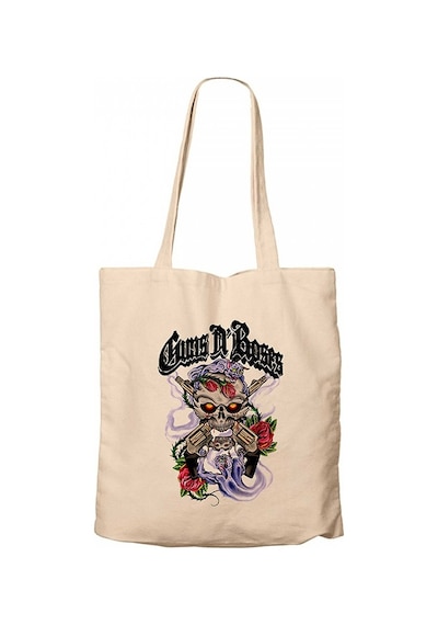 Guns N Roses Skull and Gun Krem Kanvas Bez Çanta Krem