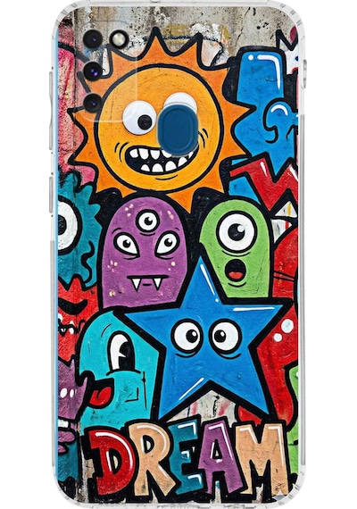 Samsung Galaxy M21 İle Uyumlu Grafiti Dream Street Tasarımlı Şeffaf Silikon Kılıf Şeffaf