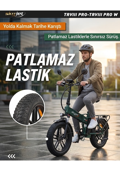 Skyjet Trvııı Pro 1000w Elektrikli Bisiklet Ayna Çanta Ve El Gazı Hediyeli Yeşil
