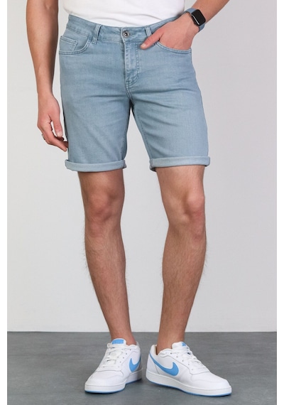 HLT Jeans Erkek Taşlamalı Rahat Kesim Likralı Esnek Mavi Jean Denim Kot Şort 001