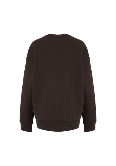 Fabrika Kahverengi Kadın Bisiklet Yaka Loose Fit Nakışlı Sweatshirt F6wl-swt0086 Kahve