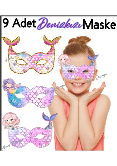 9 Adet Denizkızı Mermaid Konsept Kağıt Parti Maskesi Denizkızı Doğum Günü Süsü