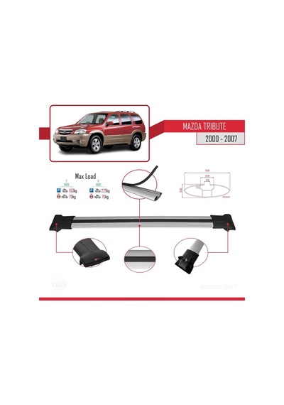 Mazda Tribute 2000-2007 Arası İle Uyumlu Fly Model Ara Atkı Tavan Barı Gri
