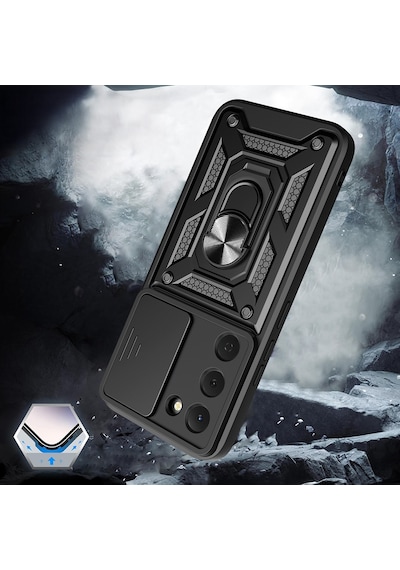 Ardemix Tecno Spark 40 Pro Kılıf Magnetik Standlı Kamera Korumalı Zore Sürgülü Vega Kapak - Siyah