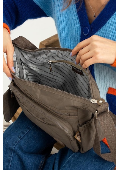 Baginn Klinkır Kadın Postacı Çanta Çok Cepli 30 20 Cm Su İtici Kumaş Bayan Çapraz Askılı Omuz Çantası Kahverengi