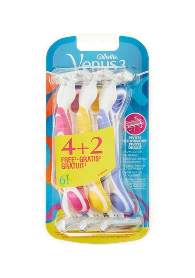 Lexroo Venus Gilette Simply Venus3 Tek Kullanımlık Kadın Tıraş Makinesi, Çok Renkli, 6 Adet