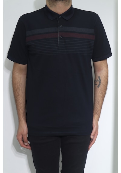 Santa Dmc Tekstil Erkek Cepsiz Desenli Spor Kesim Rahat Kalıp Polo Yaka T-shirt Lacivert