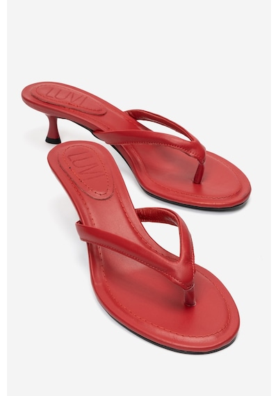 Luvi Shoes Norell Kırmızı Cilt Parmak Arası Kadın Topuklu Terlik