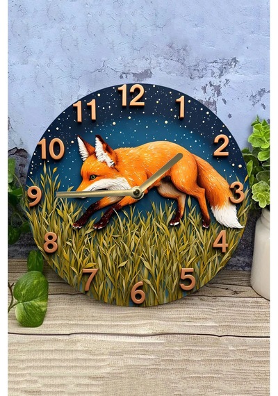 Geceye Adım Atan Tilki 3d Görünümlü Mdf Duvar Saati 33 Cm Sdw282 Renkli