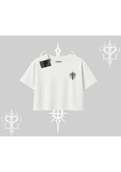 Tarzsokak Modern Kedi Temalı Arka Baskılı Oversize Crop Tshirt Beyaz
