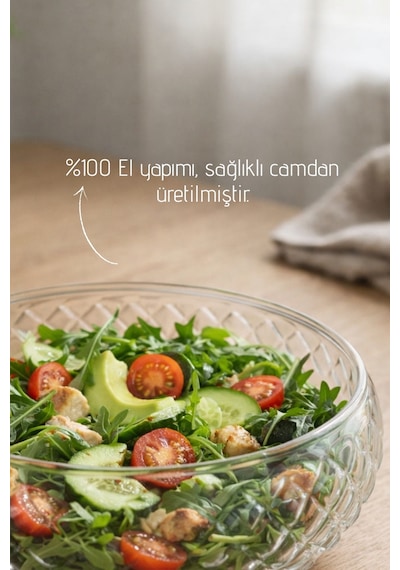 El Yapımı Cam, Orta Boy Yıldız Model Salata Kasesi - Bowl Kasesi Şeffaf