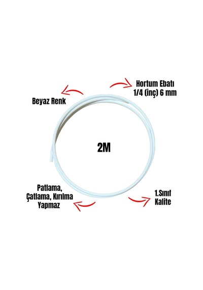 Su Arıtma Cihazı Hortumu 6 Mm 1/4" İnç 2 Metre Tüm Markalara Uyumludur Diğer