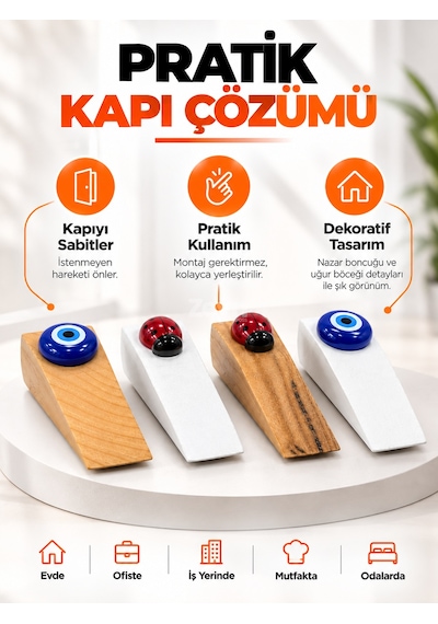 Kapı Stoperi Kapı Sabitleyici Takoz Dekoratif Nazar Boncuklu Uğur Böcekli Karışık Desen Gönderilmektedir 1 Adet