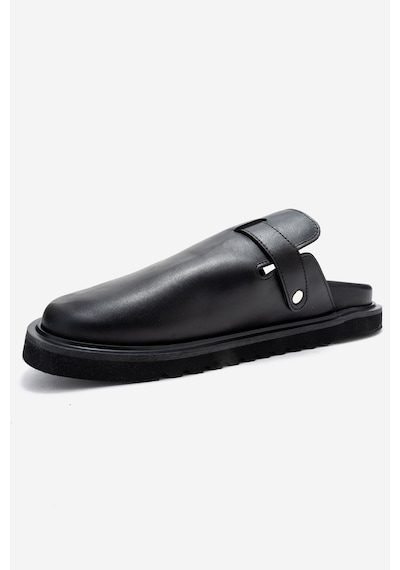 Luvishoes Luvi Shoes Vesta Siyah Cilt Tokalı Hakiki Deri Kadın Burnu Kapalı Terlik Siyah