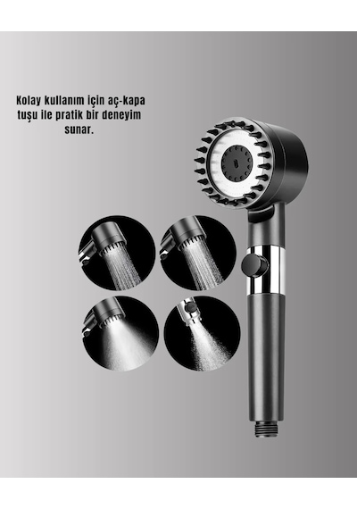 Aç Kapa Tuşlu Filtreli Duş Başlığı Yeni Nesil Tasarım Gri