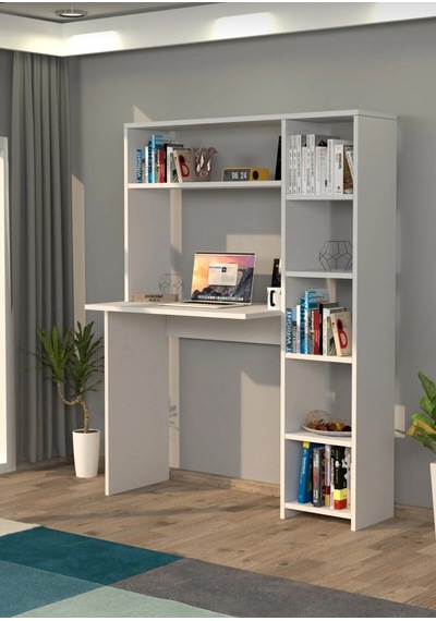 Kitaplıklı Kütüphaneli Çalışma Masası Beyaz Kitaplıklı Kütüphaneli Çalışma Masası Beyaz
