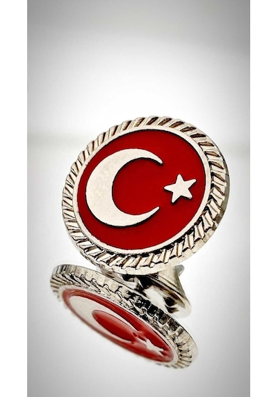 Yörük Tasarım Türk Bayrağı Mineli Fasetli Rozet Gümüş