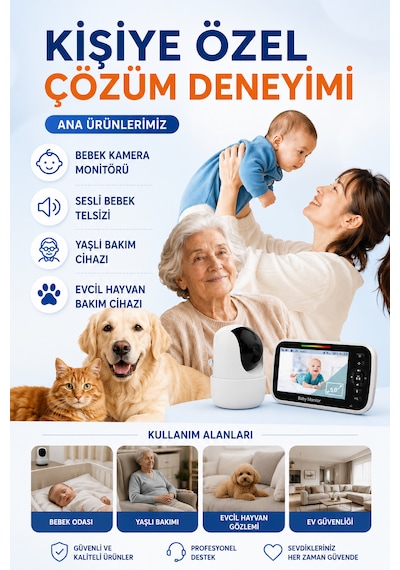 Bebek Kamerası Lcd Ekranlı 5'' İnç Gece Görüşlü Ninni Söyleyen Ağlama Sensörlü Bebek Odası Kamerası