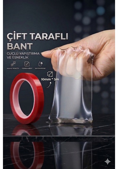 Çift Taraflı Şeffaf Silikon Bant Güçlü Yapıştırıcı Montaj Bandı 10mm X 5 Metre