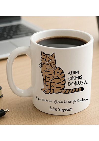 Esprili Adım Çıkmış Dokuza Yazılı Komik Kupa Bardak Beyaz