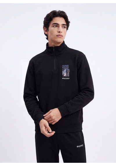 Discovery Expedition D6wm-swt3802 Siyah Erkek Fermuarlı Rahat Kalıp Sweatshirt