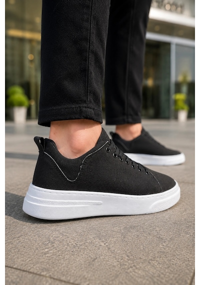 Mevese Ont Bağcıklı Keten Dokulu Hafif Taban Erkek Günlük Casual Sneaker Ayakkabı - Siyah Beyaz Mevese Ont Bağcıklı Keten Dokulu Hafif Taban Erkek Günlük Casual Sneaker Ayakkabı - Siyah Beyaz