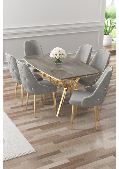 Canisa Asel Serisi 90x160 Lak Panel Antrasit İroni Gold Kaplama Ayaklı Masa Takımı Ve 6 Gri Sandalye Antrasit İroni Masa Gri Sandalye Ayaklar Gold Canisa Asel Serisi 90x160 Lak Panel Antrasit İroni Gold Kaplama Ayaklı Masa Takımı Ve 6 Gri Sandalye Antrasit İroni Masa Gri Sandalye Ayaklar Gold
